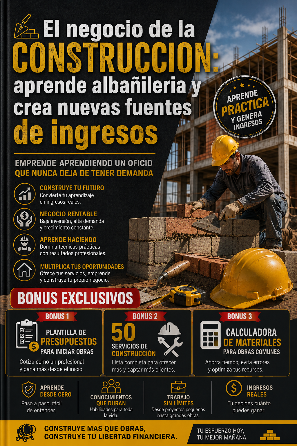 El negocio de la construccion: aprende albañilería + 3 Bonus: Gana +$500.000 por trabajo